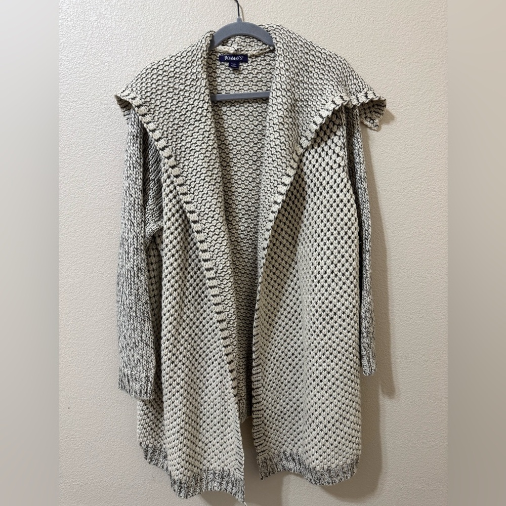 Roaman’s 1X 22/24 Plus Size Open Knit Cardigan Sweater Gray NWOT